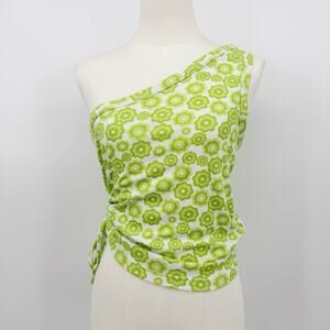 Rue21 One Shoulder Floral Ruched Side Top Green Ribbed Y2K Retro M Groovy Indie